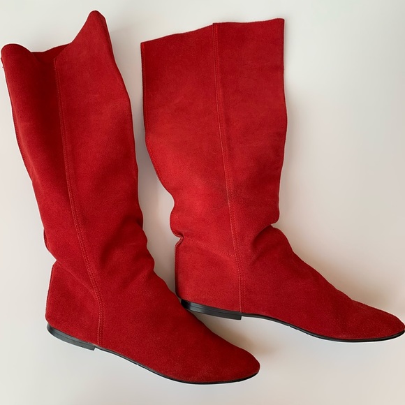 Vintage Shoes - Vintage Red Suede Leather Boots Made in Italy